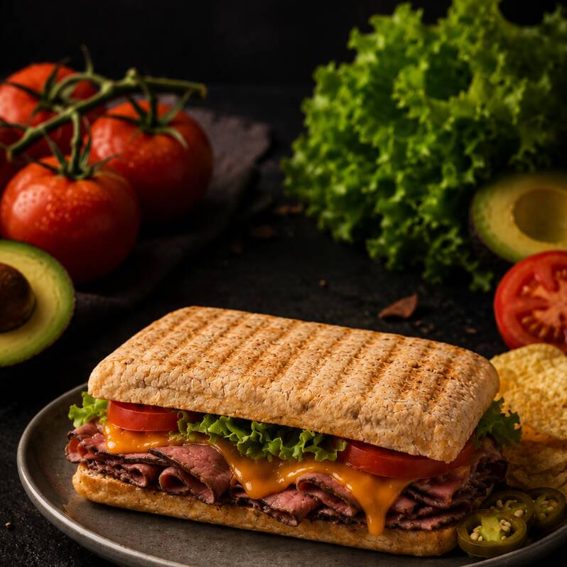 Panini de Roast Beef con Queso