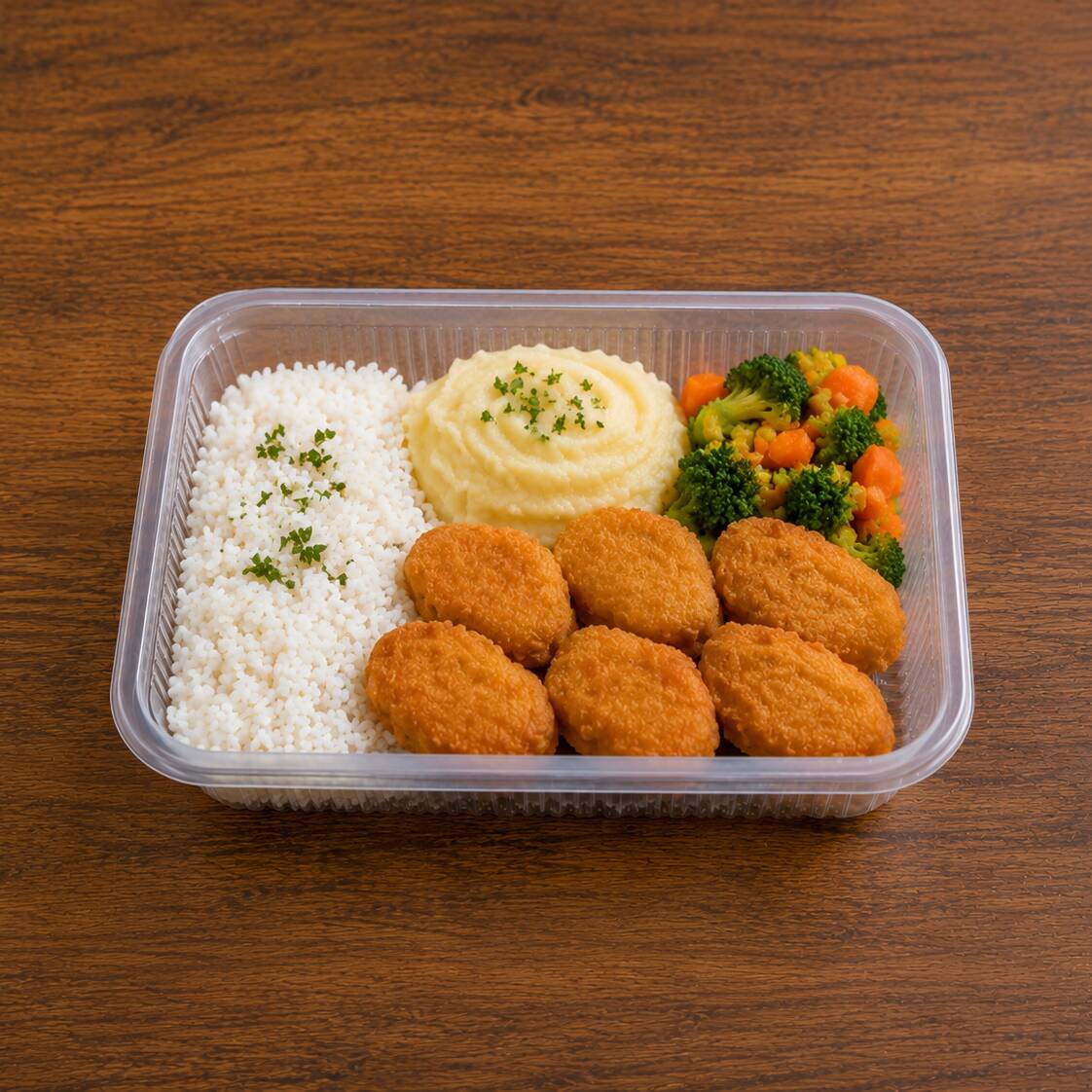 Nuggets de frango crocantes e dourados Sadia, ideais para uma refeição prática e saborosa. Escolha o tamanho da marmita e monte seu prato selecionando até 3 guarnições.