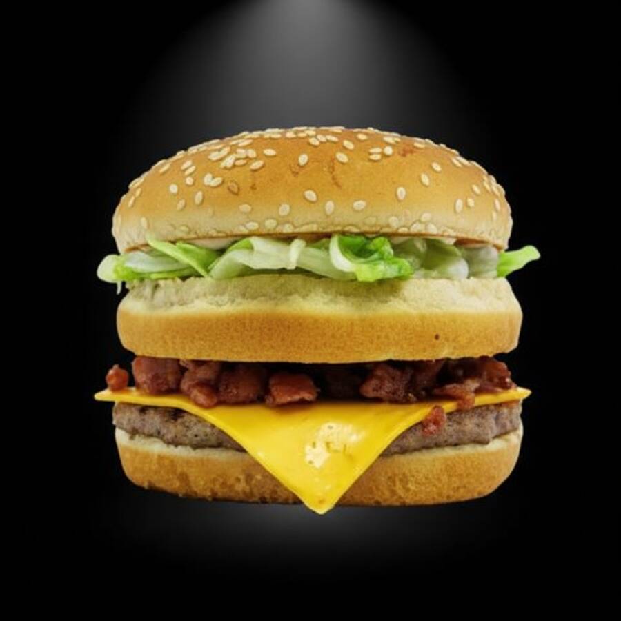 Nosso Big Chicken Bacon vai com dois hamburguers de frango dourados e suculentos, acompanhados de uma combinação de bacon com maionese cremosa, alface fresca num pão com gergelim.