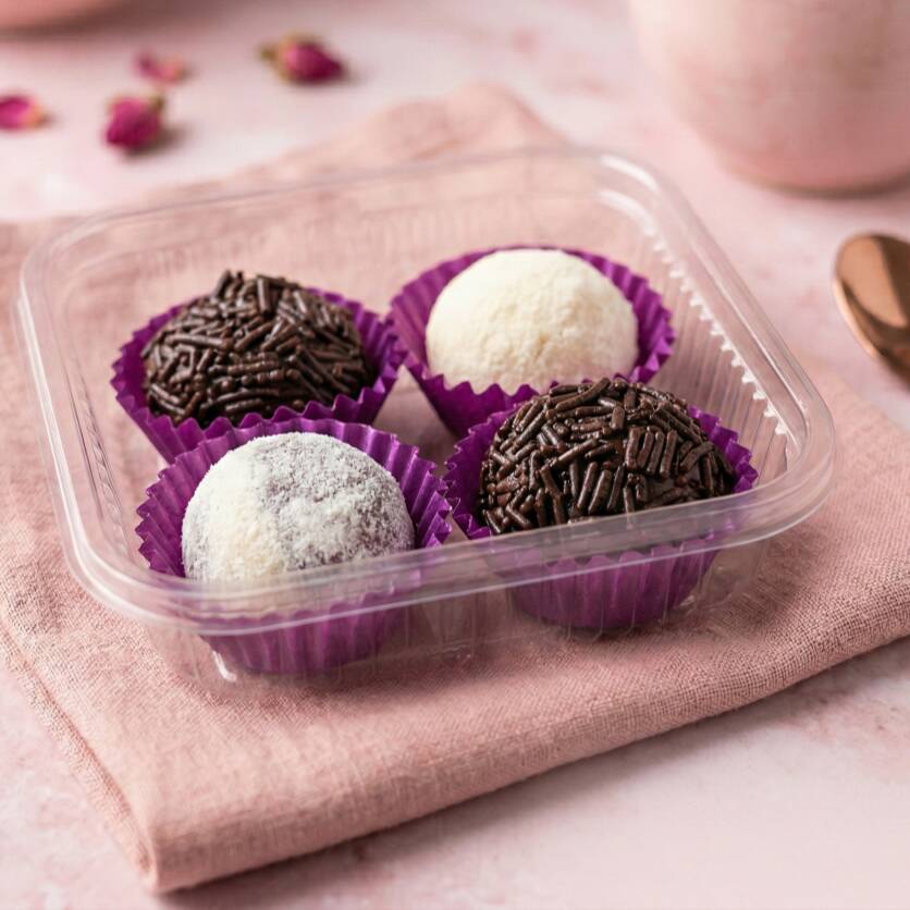 Para aqueles dias em que o mundo parece pesado, mas o brigadeiro é leve. ✨ Criamos o quarteto perfeito para ser o seu melhor amigo nesse ciclo. São 4 unidades de puro afeto (16g cada) com chocolate de verdade para elevar a serotonina e acalmar o coração. Porque você não merece apenas um doce, você merece um momento de paz. 💖 Peça agora e transforme seu humor em cada mordida.
