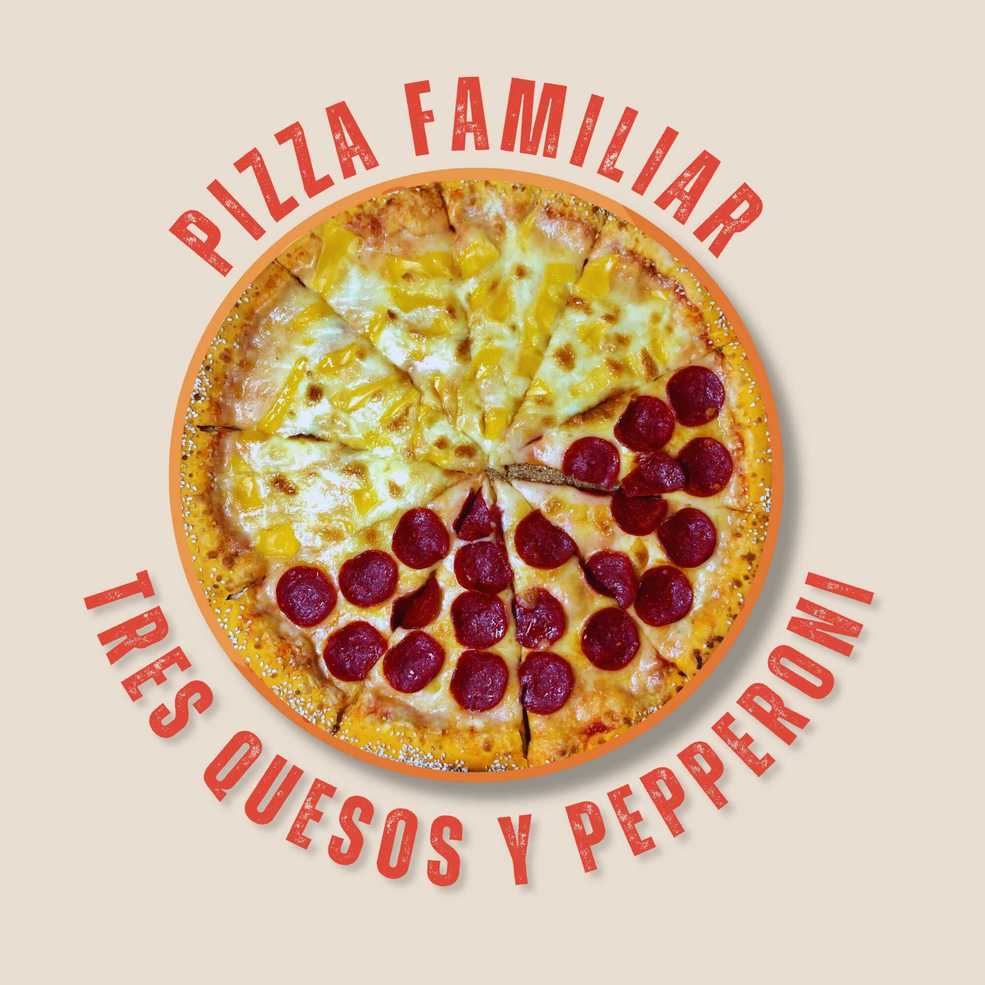 PIZZA FAMILIAR TRES QUESOS Y PEPPERONI