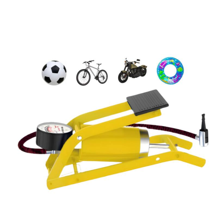A Bomba de Ar Pedal Alta Pressão é ideal para quem busca inflar pneus de bicicletas, motos, carros, bolas esportivas e equipamentos infláveis com rapidez, segurança e mínimo esforço. Seu sistema de acionamento por pedal permite maior estabilidade e facilidade no bombeamento.  Com manômetro integrado, possibilita o controle preciso da pressão durante o enchimento, evitando excesso ou falta de ar. Compacta e resistente, é perfeita para uso doméstico, esportivo ou em viagens, sendo compatível com diversos tipos de válvula.  bomba de ar pedal alta pressão, bomba pedal com manômetro, inflador de pneus bicicleta e carro, bomba de ar portátil, bomba para bolas esportivas, bomba de ar resistente com pedal, calibrador manual de ar, bomba de pressão pedal, bomba de ar multiuso, bomba de ar para infláveis,, bomba de ar