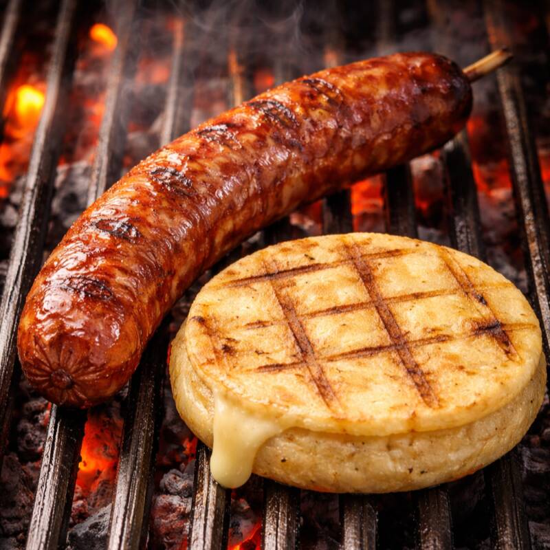 Chorizo con Arepa y Queso