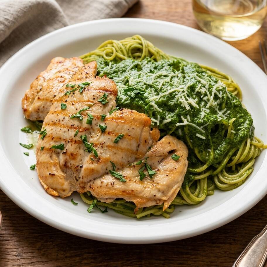 Tallarines Verdes con Filete de Pollo