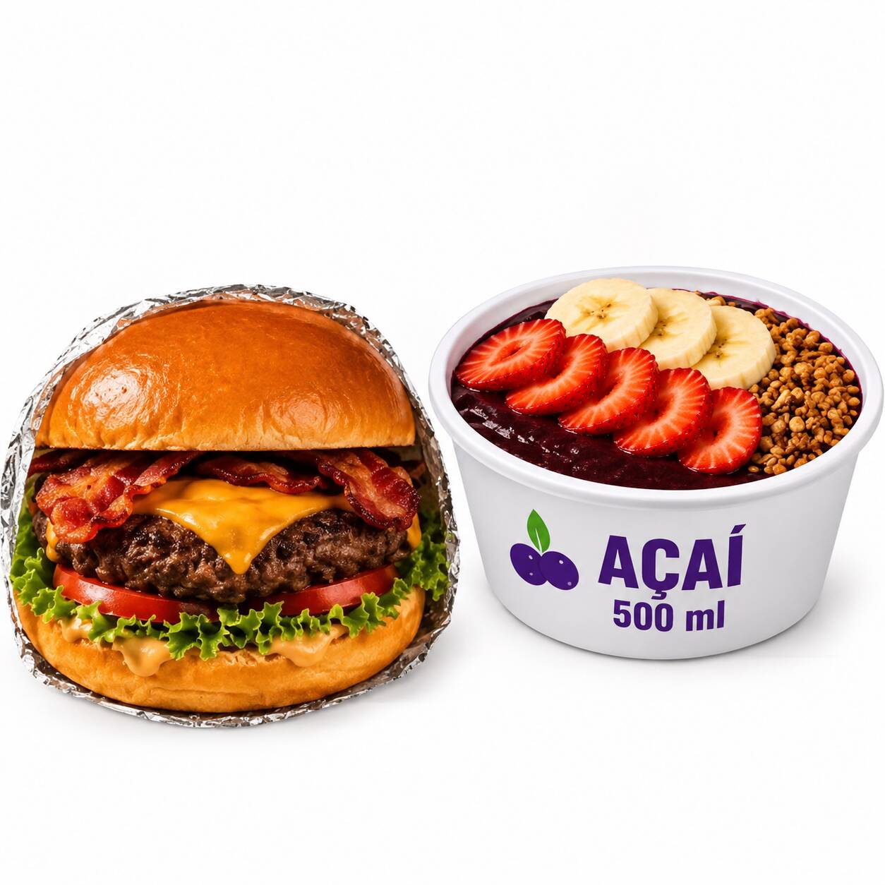 🍔💜 COMBO DOS SONHOS! 💜🍔
1 hambúrgueres Com carne de hambúrguer + salada deliciosos + 1 açaís no pote de 500 ml com aquele toque especial de amendoim torrado, leite ninho, leite condensado e granola! 😍
Uma combinação perfeita para quem ama comer bem e sem economizar no sabor. 🤤
🔥 Peça agora e aproveite! *Por tempo limitado*