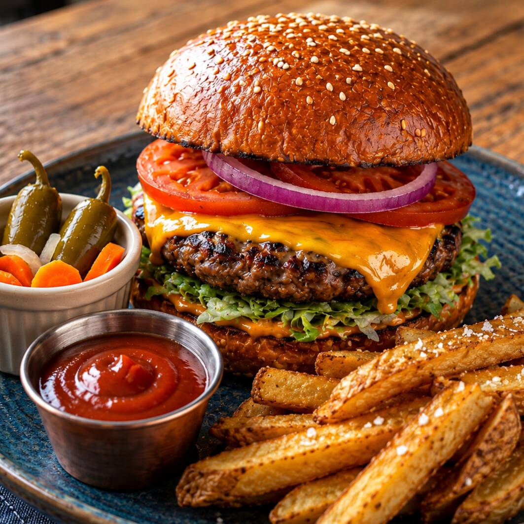Hamburguesa de Arrachera con Papas🍔🍟