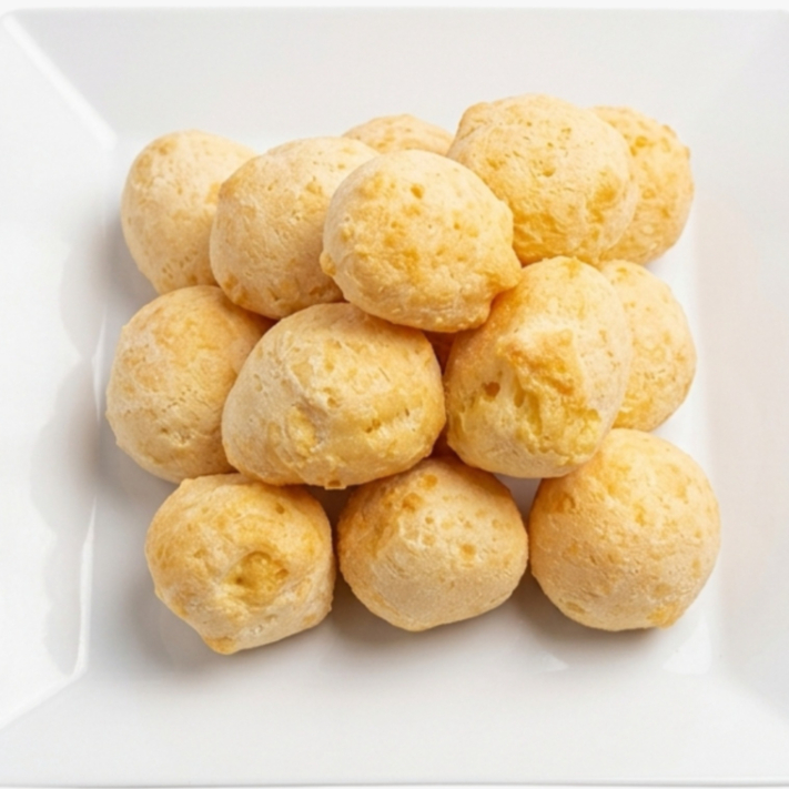 Clássico pão de queijo, crocante por fora e macio por dentro, com sabor irresistível de queijo, perfeito para qualquer hora do Dia Produto Artesanal feito pelo nosso Chef.