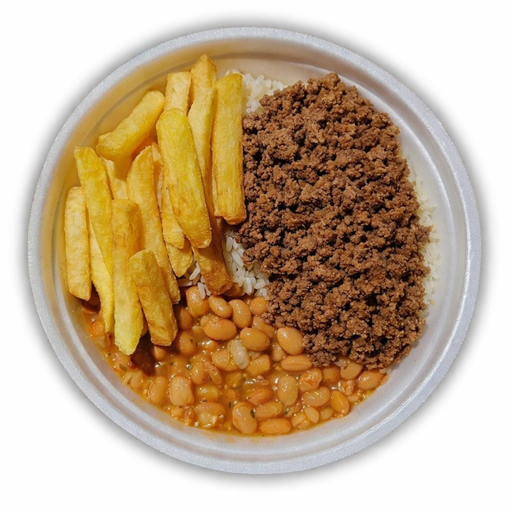 Suculenta Carne Moída no ponto certo, acompanhada de arroz soltinho, feijão caseiro e farofa crocante. Simples, completo e cheio de sabor!