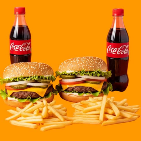 2 Burguer + 2 Sodas + Papas Porcion