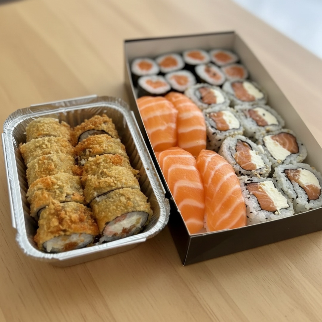 8 FILADELFIA, 8 HOSSOMAKI SALMÃO, 4 NIGUIRI SALMÃO,8 HOT FILADELFIA