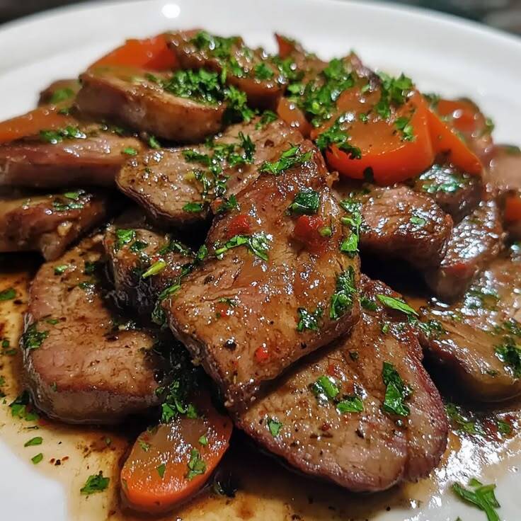 Língua bovina guisada ao molho, acompanhado de arroz, macarrão, feijão, salada e farofa.