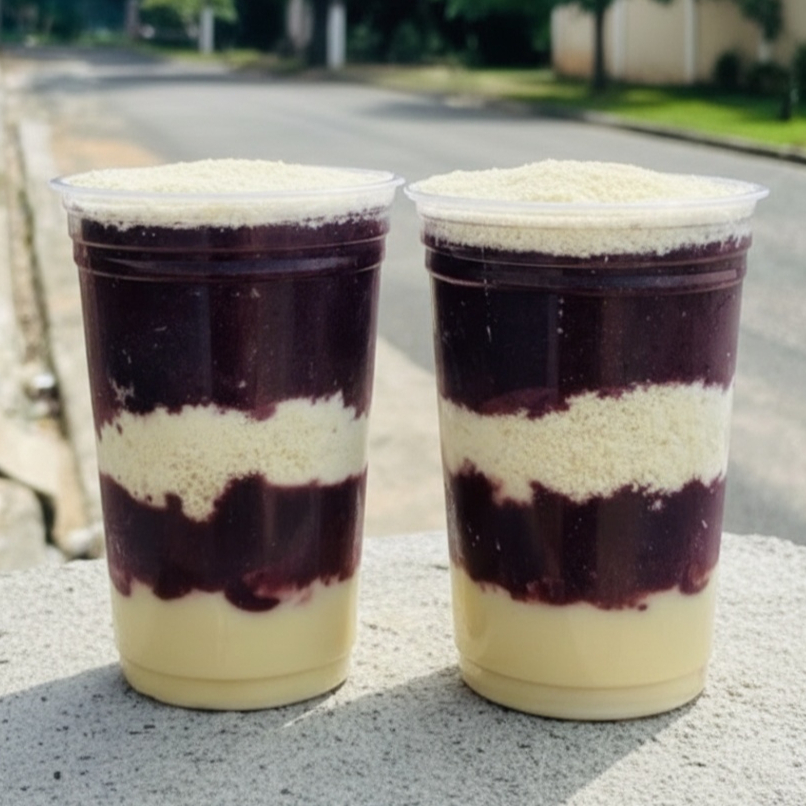 2 copo de 440 ml com açaí,leite em pó e leite condensado