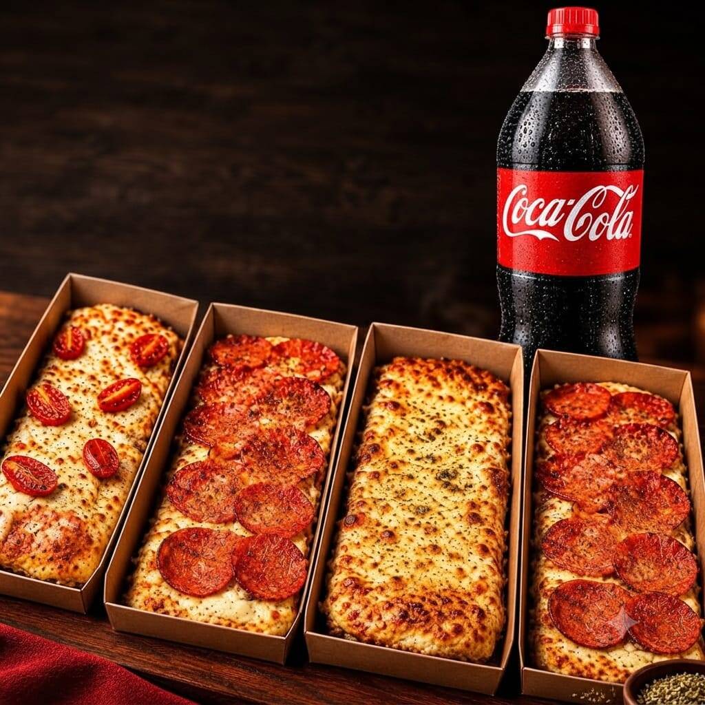 4 PIZZA INDIVIDUAL + 1 COCA COLA 2L