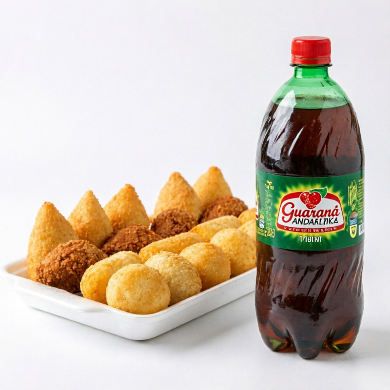 25 SALGADINHOS SORTIDOS (sabores vão mistos de acordo com o que temos em estoque ) FRITOS NA HORA + REFRIGERANTE DE 1L (o refri vai de acordo com a disponibilidade >mate couro, guaraná, pepsi ou sukita)