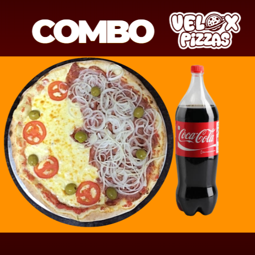 1 PIZZA GRANDE 35CM MEIA CALABRESA MEIA MUSSARELA + 1 COCA COLA 600ML