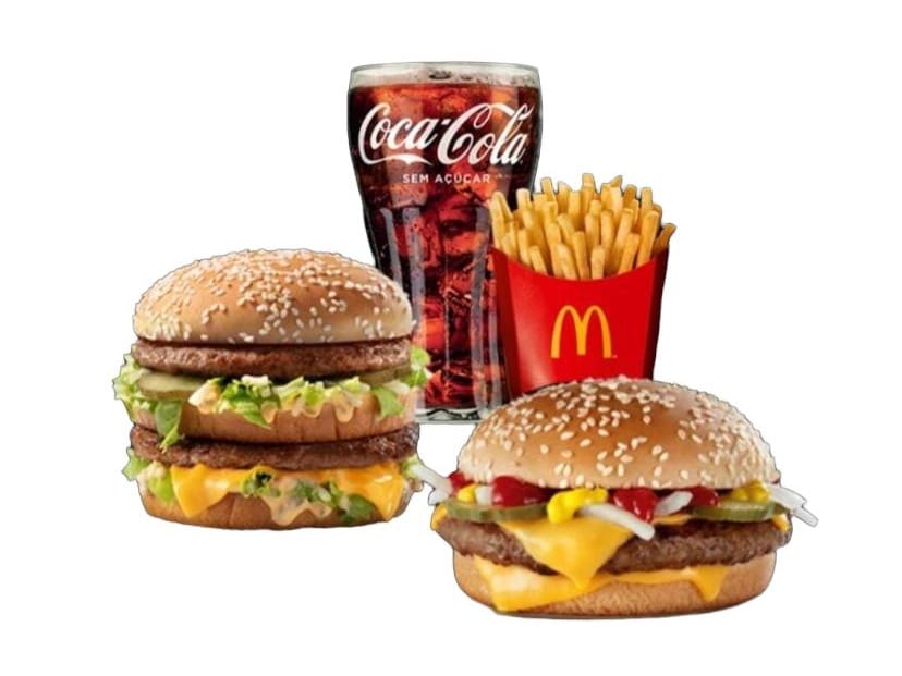 Escolha 2(dois) sanduíches entre as opções: Big Mac, Cheddar, Quarterão, McChicken, Duplo Burger Bacon , 1 (uma) McFritas Média, 1 (uma) bebida.