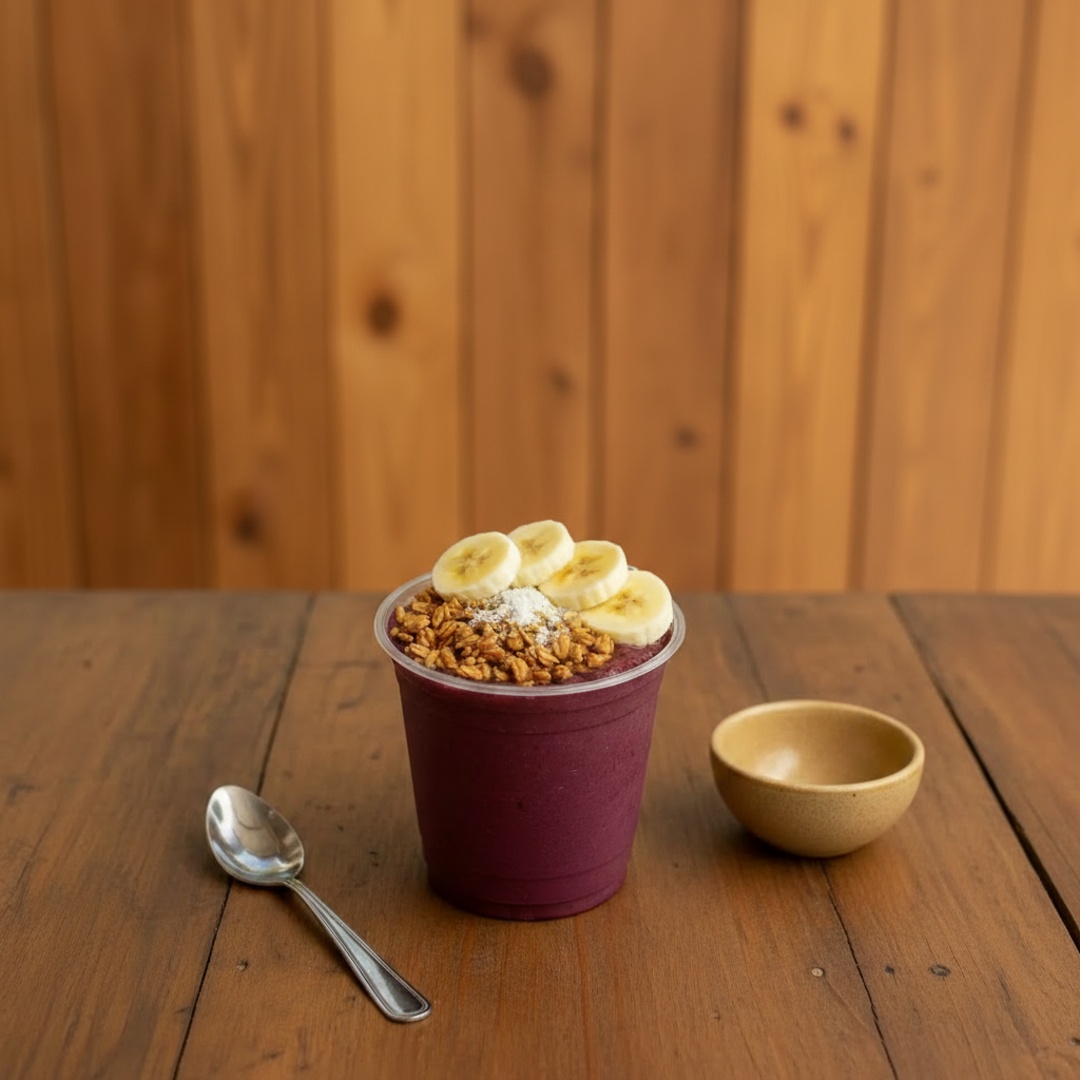 Delicioso Açai Acompanhado De Leite Em Po , Banana, Granola