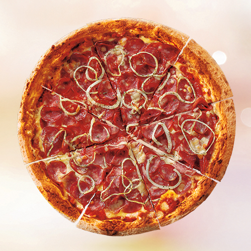 Calabresa, molho de tomate, cebola e orégano.