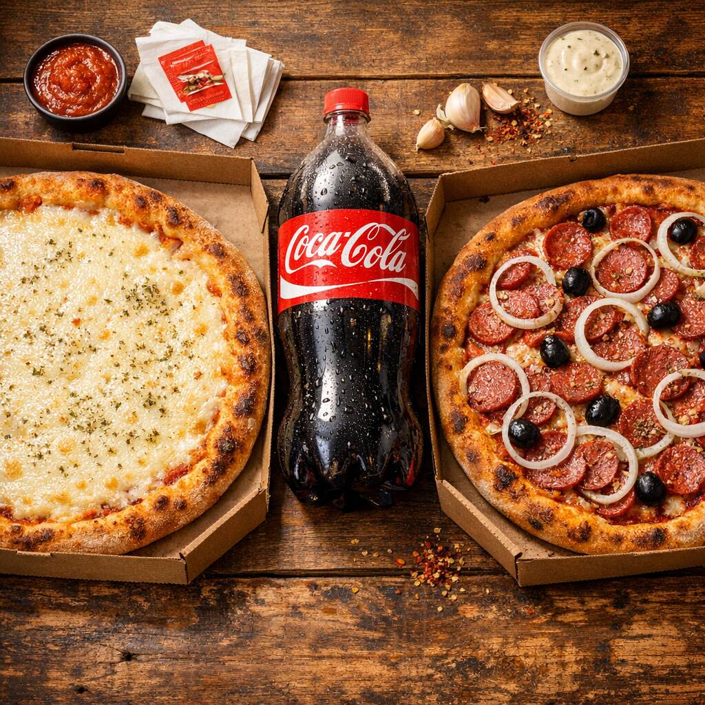 Combo Seleção 99: 01 Pizza Mussarela + 01 Pizza Calabresa + 01 Coca-Cola 2L