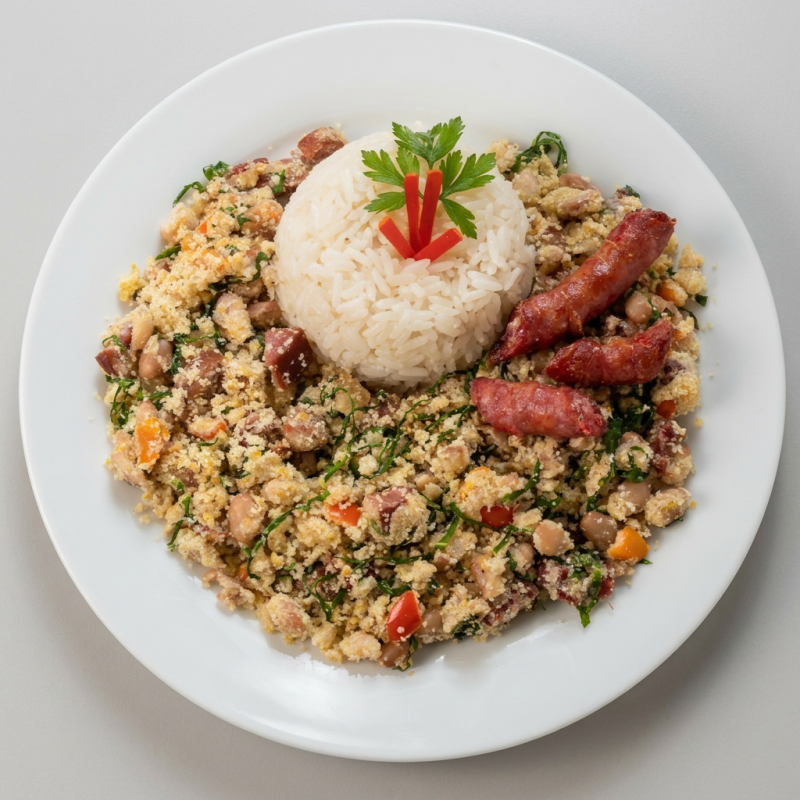 O Verdadeiro Tropeiro Mineiro!!!! Arroz branco bem soltinho, Feijão Tropeiro Premium, Batata Chips Bem Crocante, E o Melhor acompanha um churrasco misto que faz a Diferença