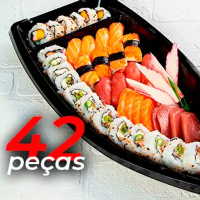 4 Sashimi Salmão 4 Sashimi de Atum 4 Sashimi Kani 4 Sushi Salmão 4 Sushi Atum 4 Sushi Skin 12 Uramaki Skin 6 Califórnia