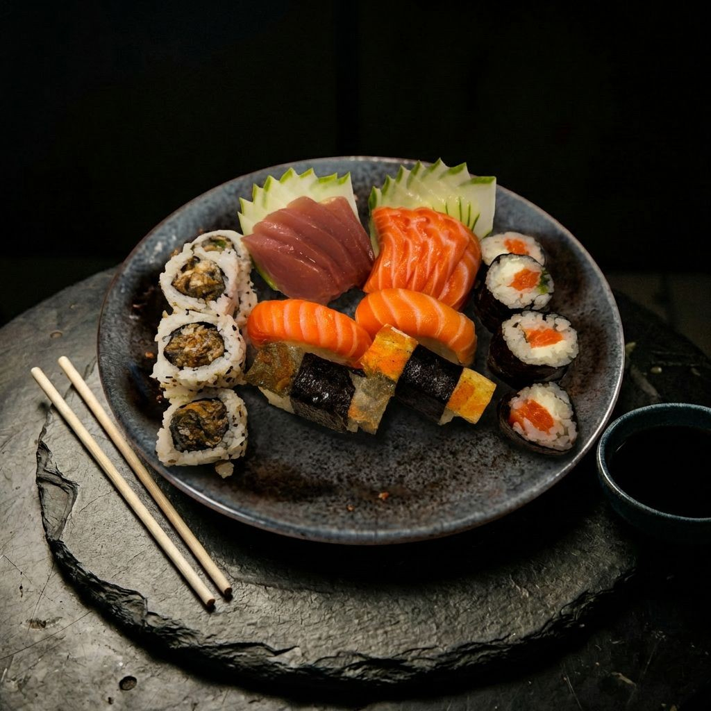 Seleção especial com variedade e frescor: 5 sashimis de salmão, 5 sashimis de atum, 6 uramakis skin, 6 filadélfias maki, 2 sushis de salmão e 2 sushis skin. Perfeito para quem quer experimentar os clássicos da casa em um só pedido. #combojapones #sushi #sashimi #uramaki #filadelfia #japones #ifood #deliveryjapones #sushilovers