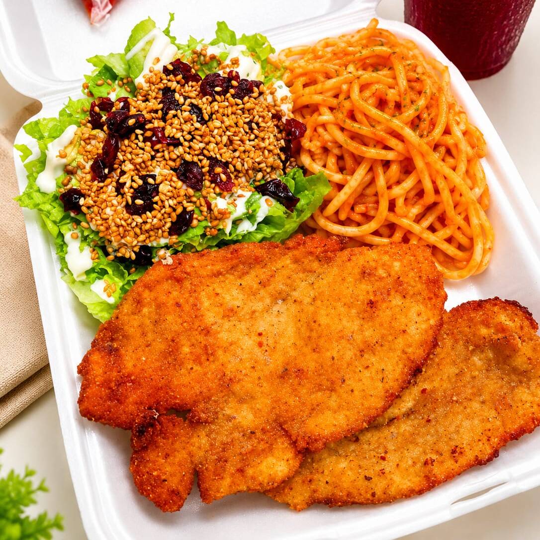 Milanesa+Espagueti+Ensalada+Bebida