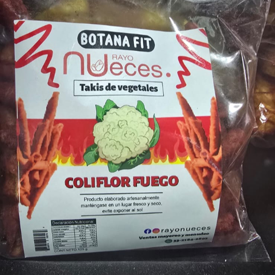 Botana Fit Coliflor Fuego 125 gramos.