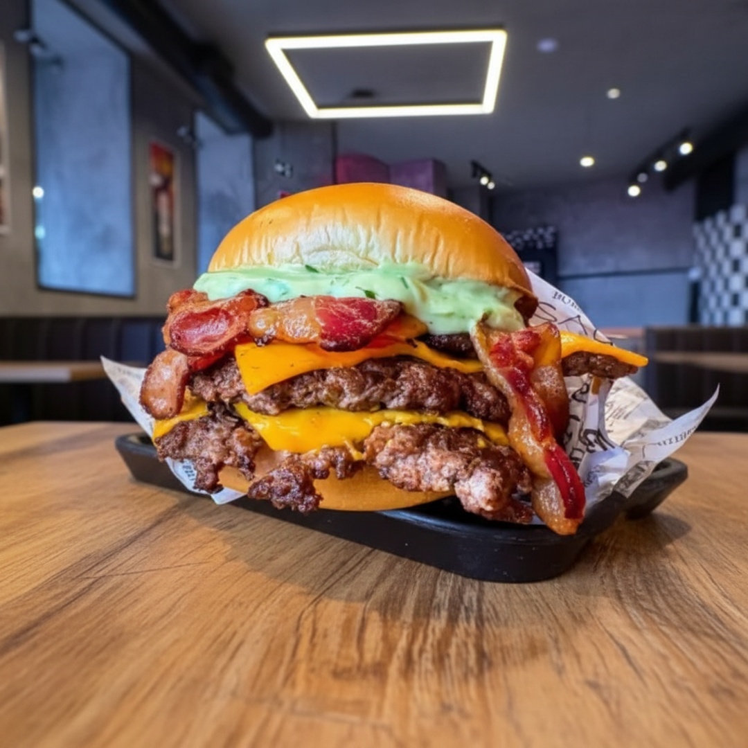 O DUPLO BEHESTT pão brioche macio da maná selado na manteiga com hamburguer de 100g , (sem alface), bacon crocante , queijo cheddar derretido e molho especial da casa entrega gratis