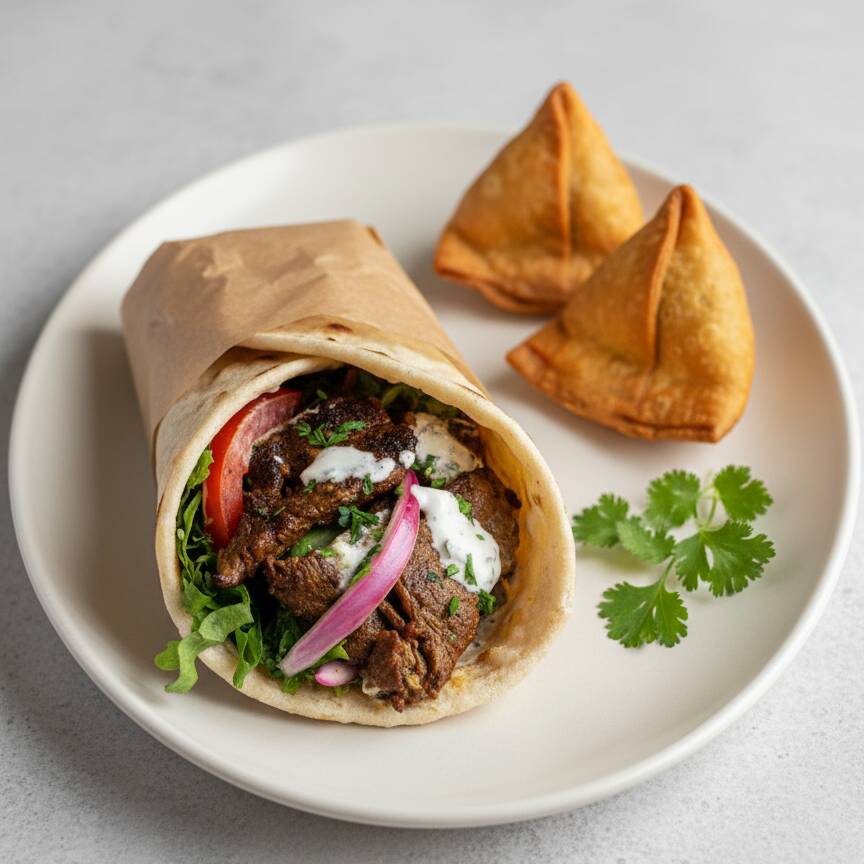 Shawarma de Res con 2 Samosa