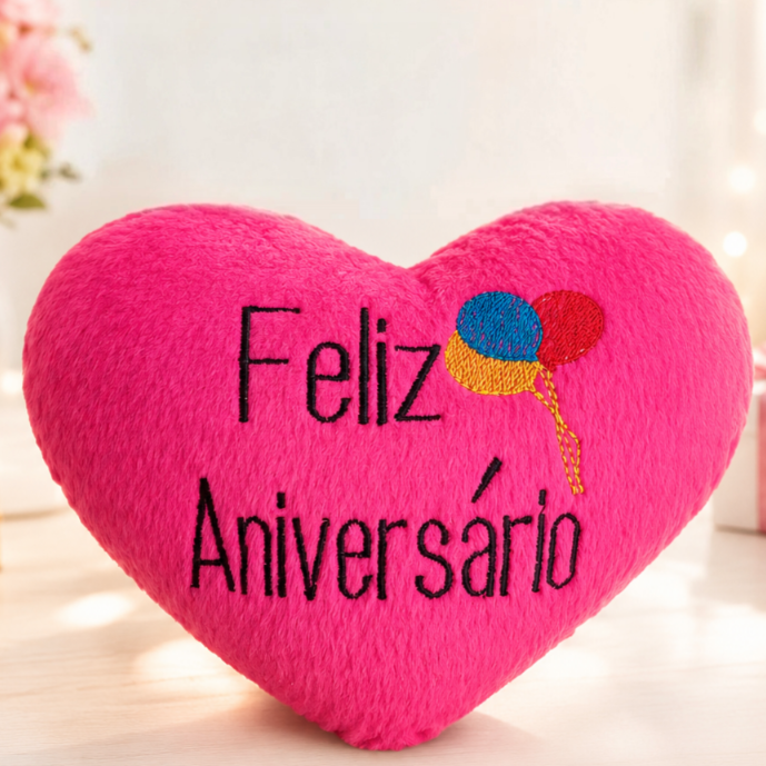 Pelúcia Coração rosa "Feliz Aniversário" 24cm x 16cm
- Irá devidamente embalado para presente.