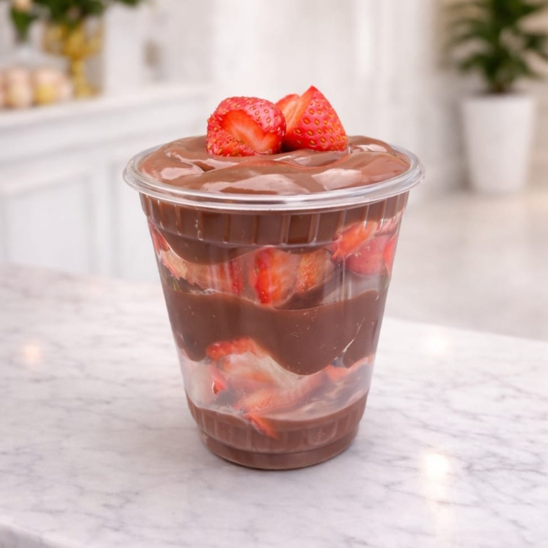 Morangos frescos e suculentos mergulhados em um creme de chocolate super cremoso e envolvente. A combinação perfeita entre o azedinho da fruta e a intensidade irresistível do chocolate.