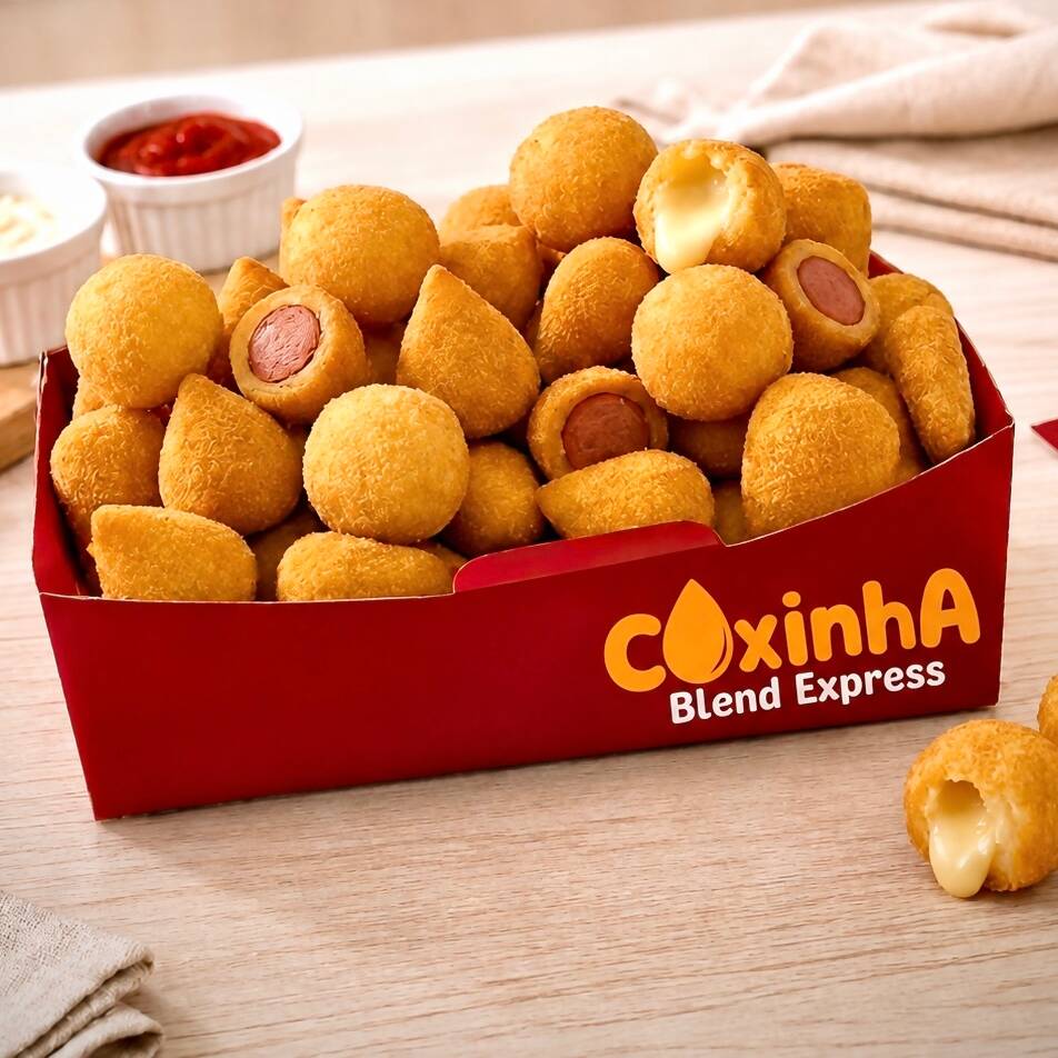 O mini Maior que o padrão do mercado! Maior, mais recheado e mais satisfatório! -
10 mini coxinhas C/ Cremely
8 mini risoles de queijo e presunto
8 mini bolinhos de carne
8 mini bolinhos de queijo
8 mini enroladinhos de salsicha
8 mini bolinhos de calabresa
Obs.: A seleção de sabores poderá sofrer ajustes conforme a disponibilidade da empresa no momento da produção, mantendo sempre a qualidade e variedade do pedido. Aquele combo de deliciosos salgados sortidos. Cada mordida revela uma massa leve e crocante por fora, cremosa e sedoso por dentro. Certamente satisfará o seu paladar e deixará você com gostinho de quero mais.