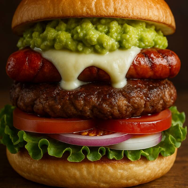 Burgue de Chistorra y Guacamole Con Papas