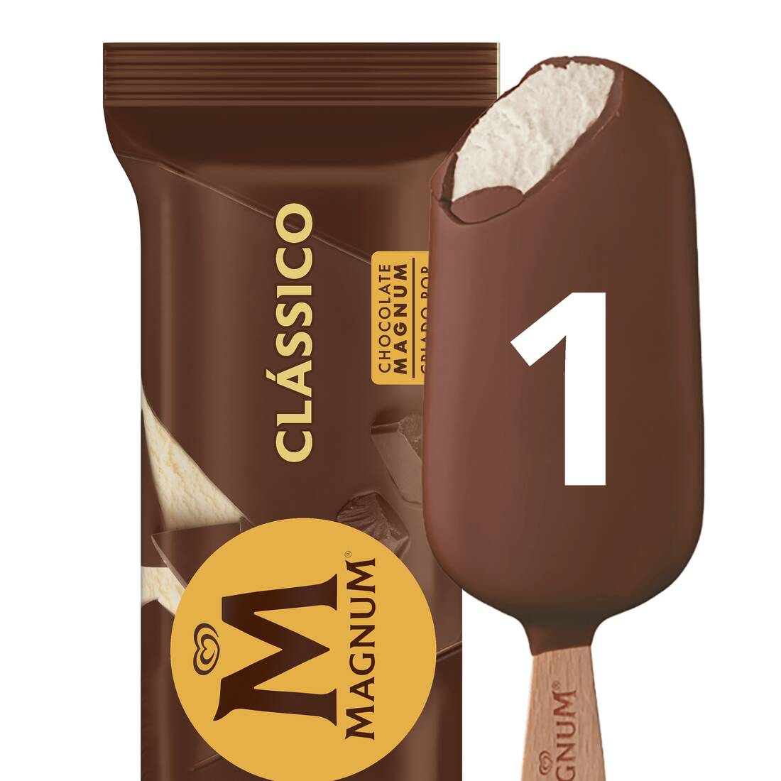 Magnum Clássico é um delicioso sorvete de baunilha com cobertura de chocolate belga. Imperdível!