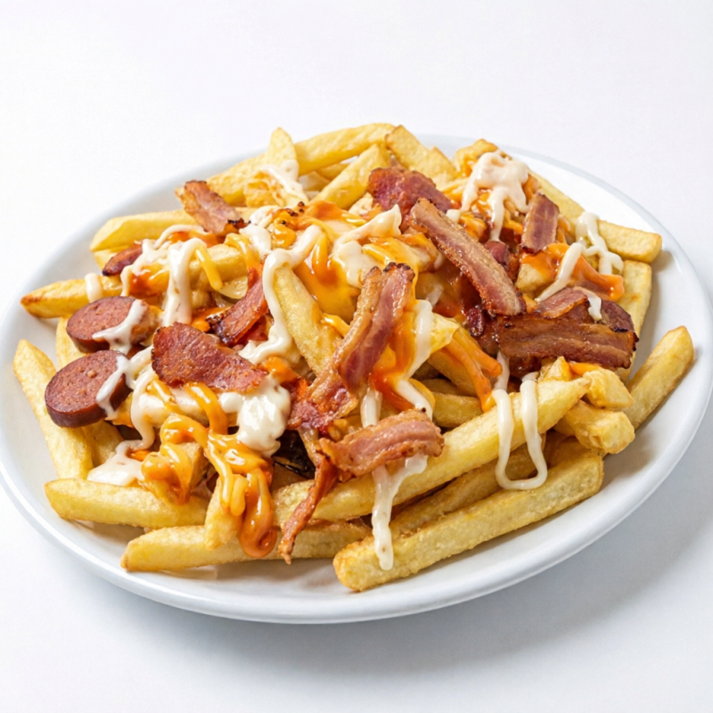 Combinação de Batata Frita + Bacon + Calabresa + Queijo