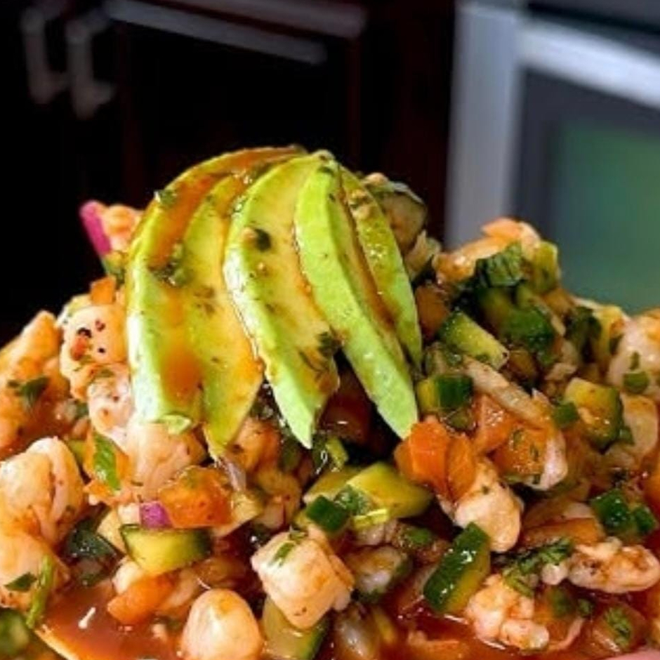 1/2 Litro Ceviche de Camarón Cosido