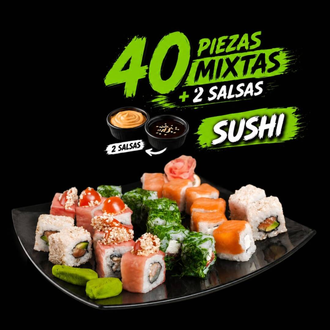 40 PZ CON POLLO,TEMPURA,PESCADO, TICO Y 2 SALSAS