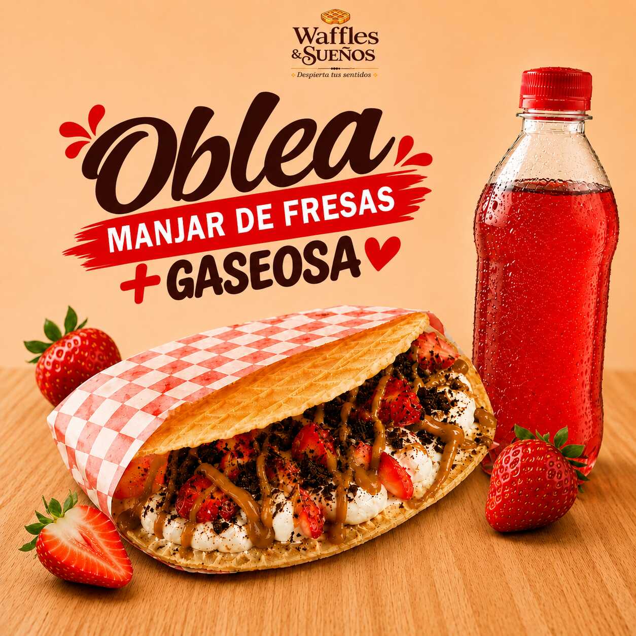 Oblea Manjar de Fresas + Gaseosa
