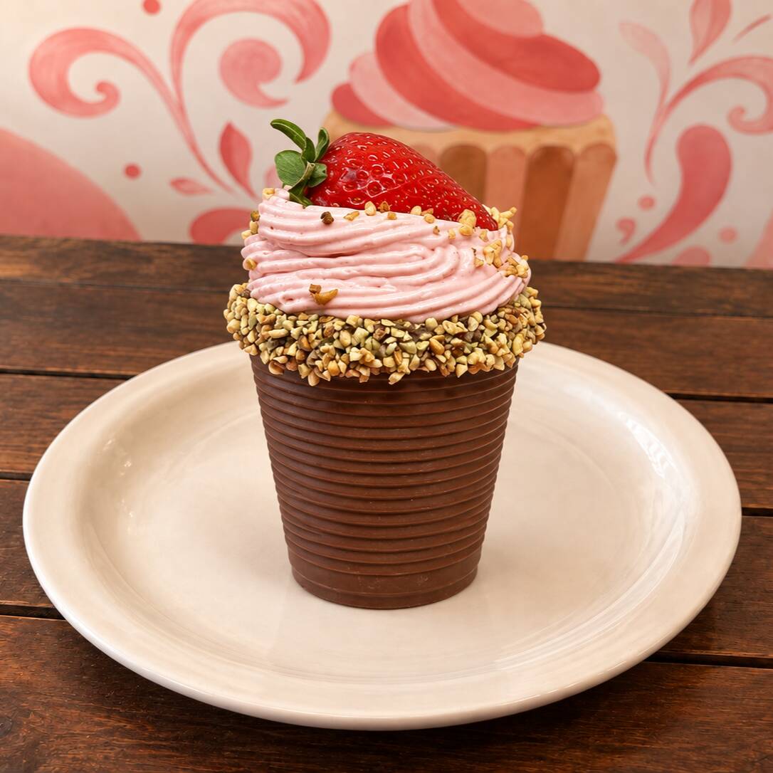 Uma combinação irresistível de sabores e texturas! Nosso Copo de Chocolate é recheado com mousse de morango leve e pedaços frescos de morango, trazendo o equilíbrio perfeito entre doçura e frescor. Para um toque especial, adicionamos castanha de caju crocante e você pode escolher entre duas coberturas: morango ou Nutella. Uma sobremesa deliciosa e sofisticada, ideal para quem quer transformar qualquer momento em uma experiência única!