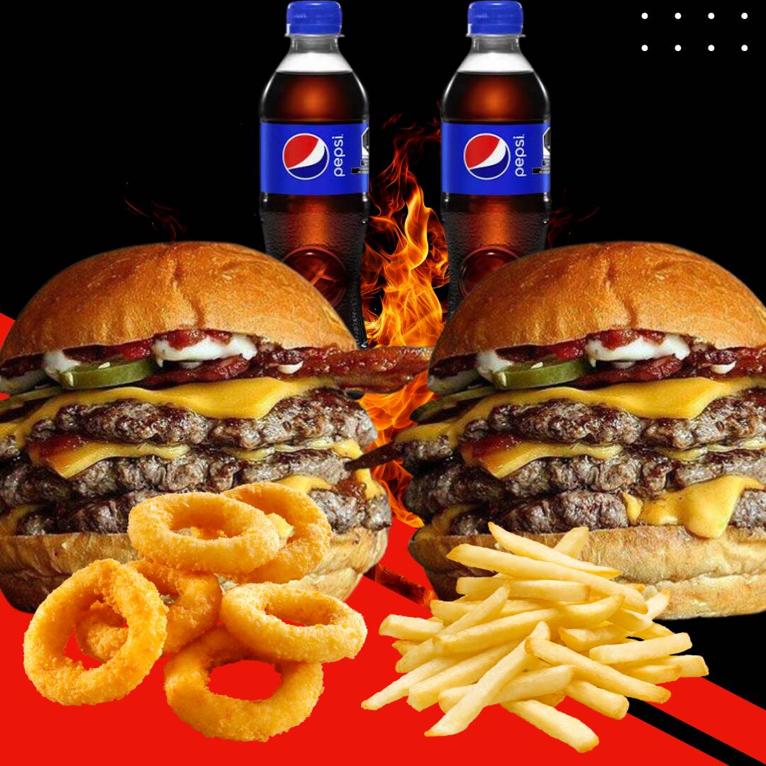 Combo 2 Mega de res + 2 snaks + 2 refrescos