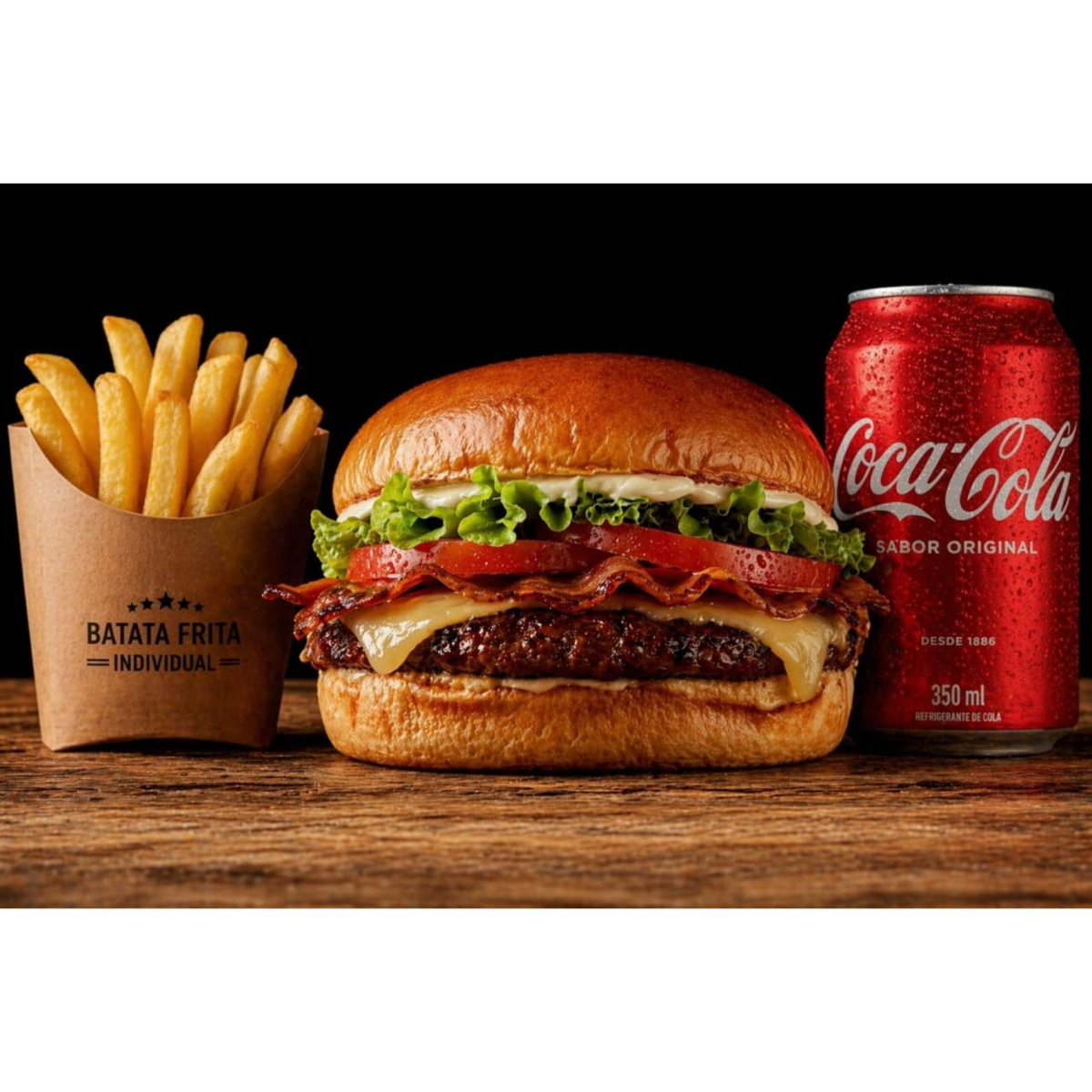 Cheese bacon+ batata + refri 350ml