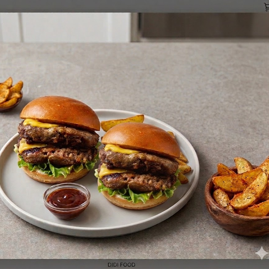 2 Hamburguesas Doble + 2 Papas