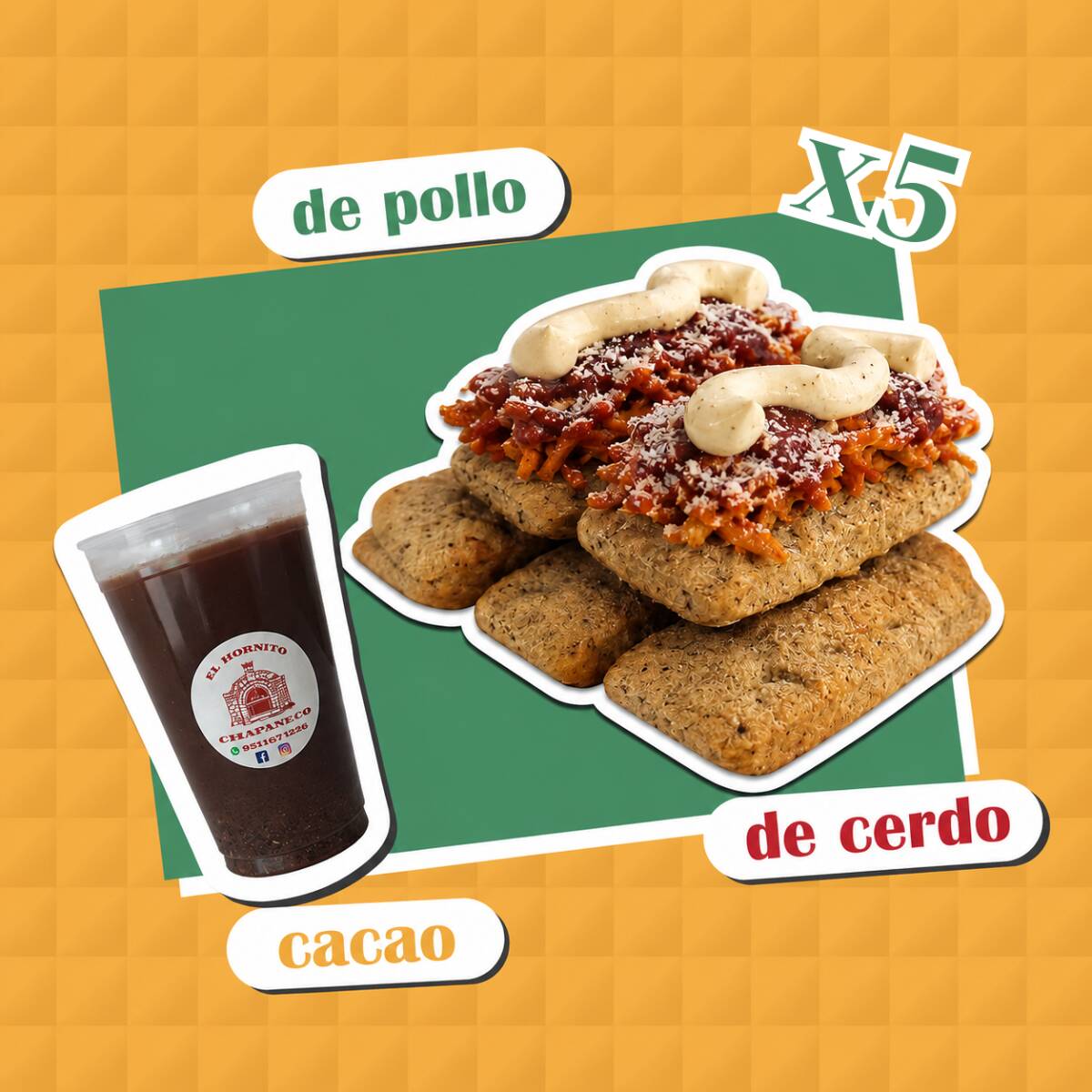 X5 Tacos Compuestos Con Pozol de Cacao