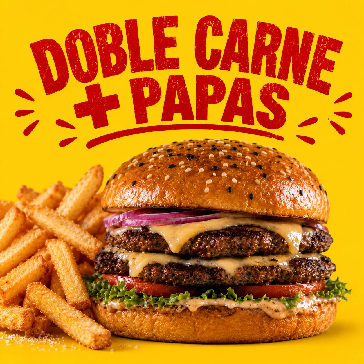 Doble Carne + Papas gratis