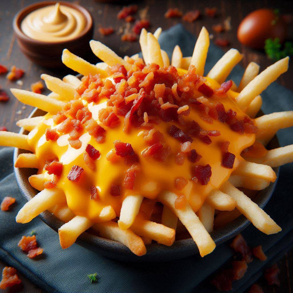 PAPAS CON QUESO CHEDAR Y TROCITOS DE TOCINO🥇