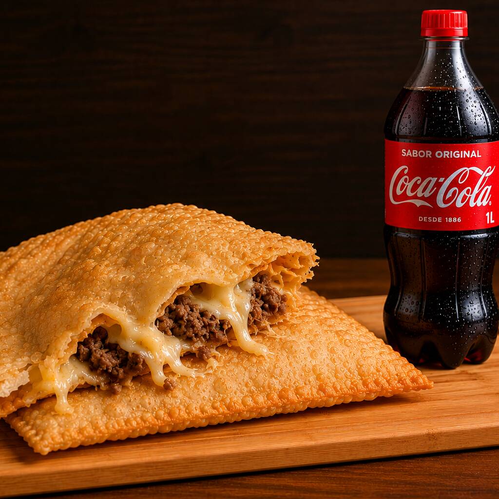 2 Pasteis de Carne c/ Catupiry + coca-cola 1L