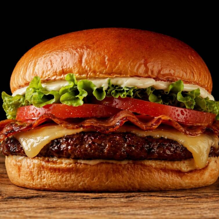 Pao de brioche, Hamburguer 110g artesanal, queijo, bacon, alface, tomate e maionese grill.