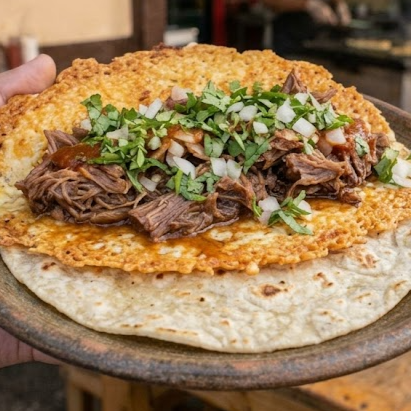 Doble Cachetada con Birria Tortilla de Harina