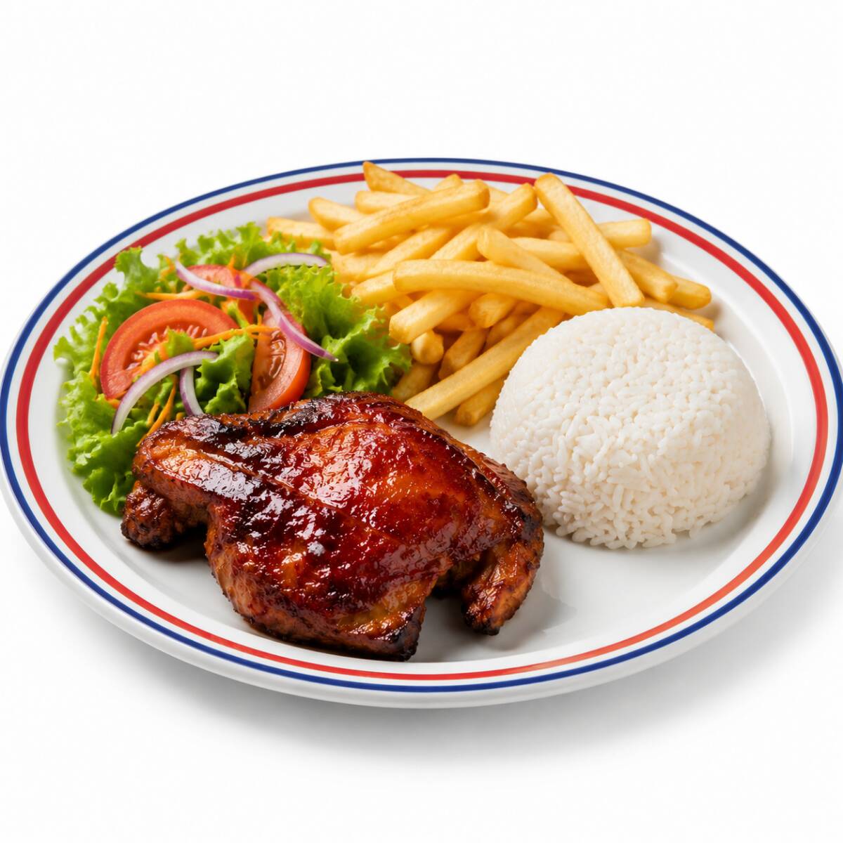 Lechón al horno con papas fritas
